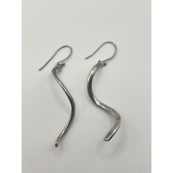 925 Sterling Silver Wavy Dangle Earrings - Picture 1 of 6